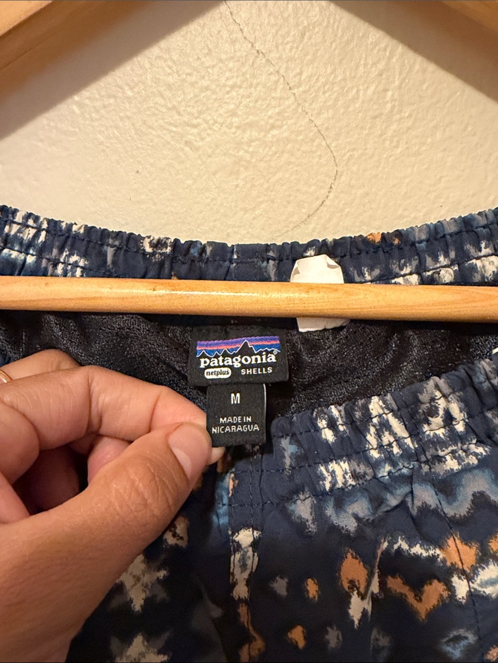 Patagonia Navy Aztec-Pattern Men's Shorts with White and Gold Accents - Picture 3 of 5